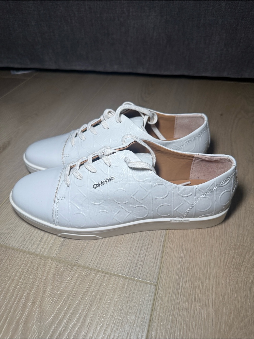 Calvin Klein White Embossed Lace-Up Sneakers